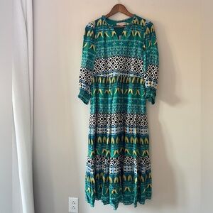 Philosophy Teal and Yellow Geometric Patterned Maxi Dress Size Small NWT